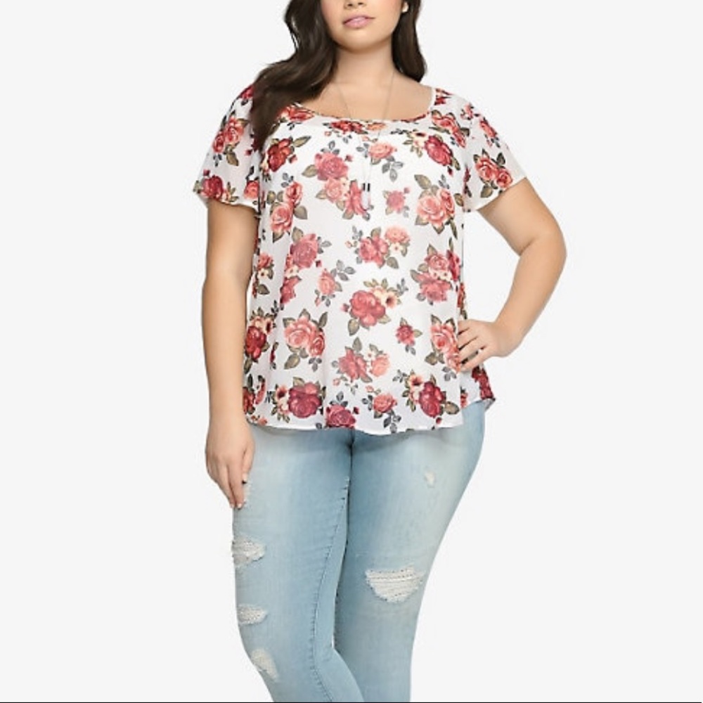 Torrid Floral Print Chiffon Top